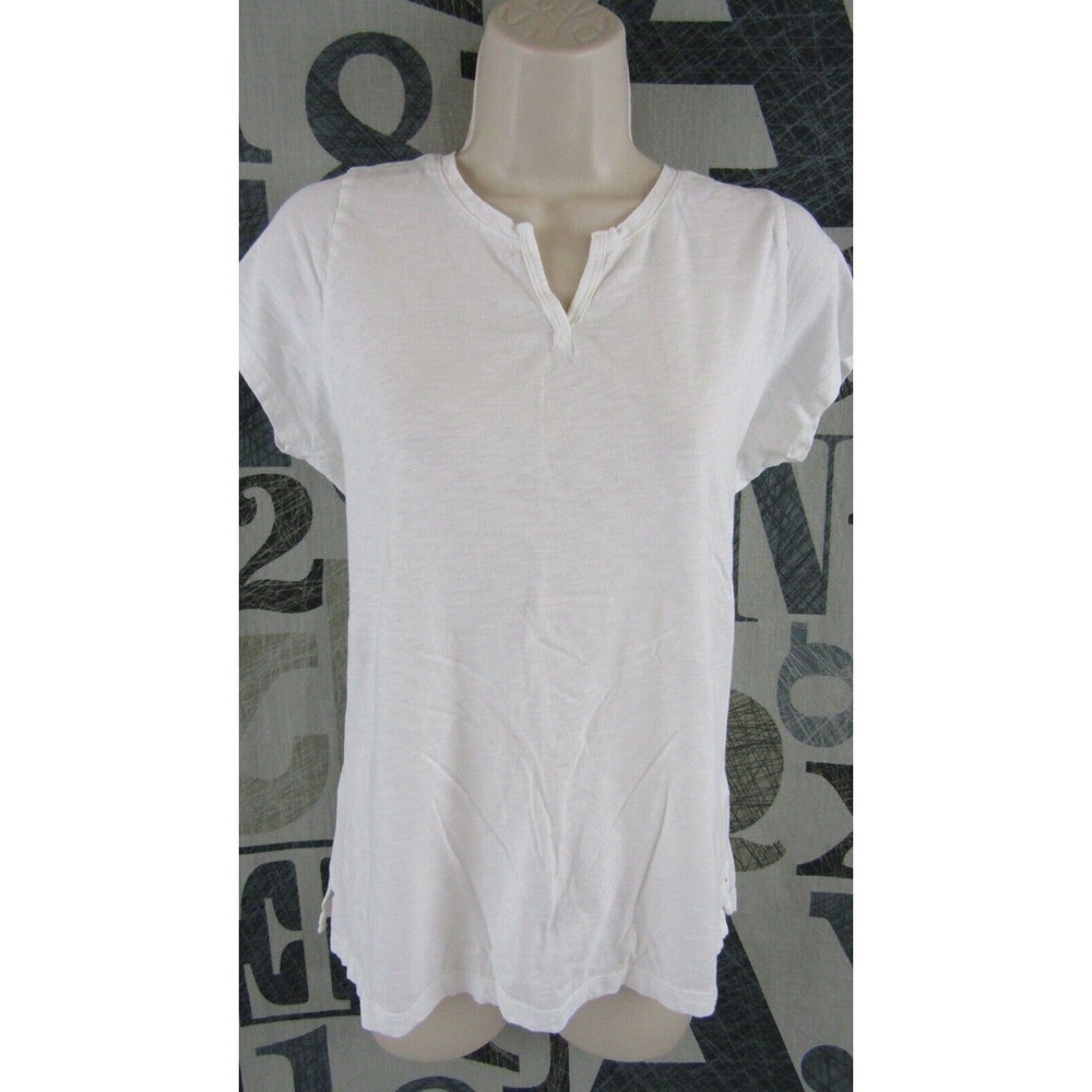 Paraphase Designer Women L White Heather Pima Cotton V-Neck Knit SS Top Stretch